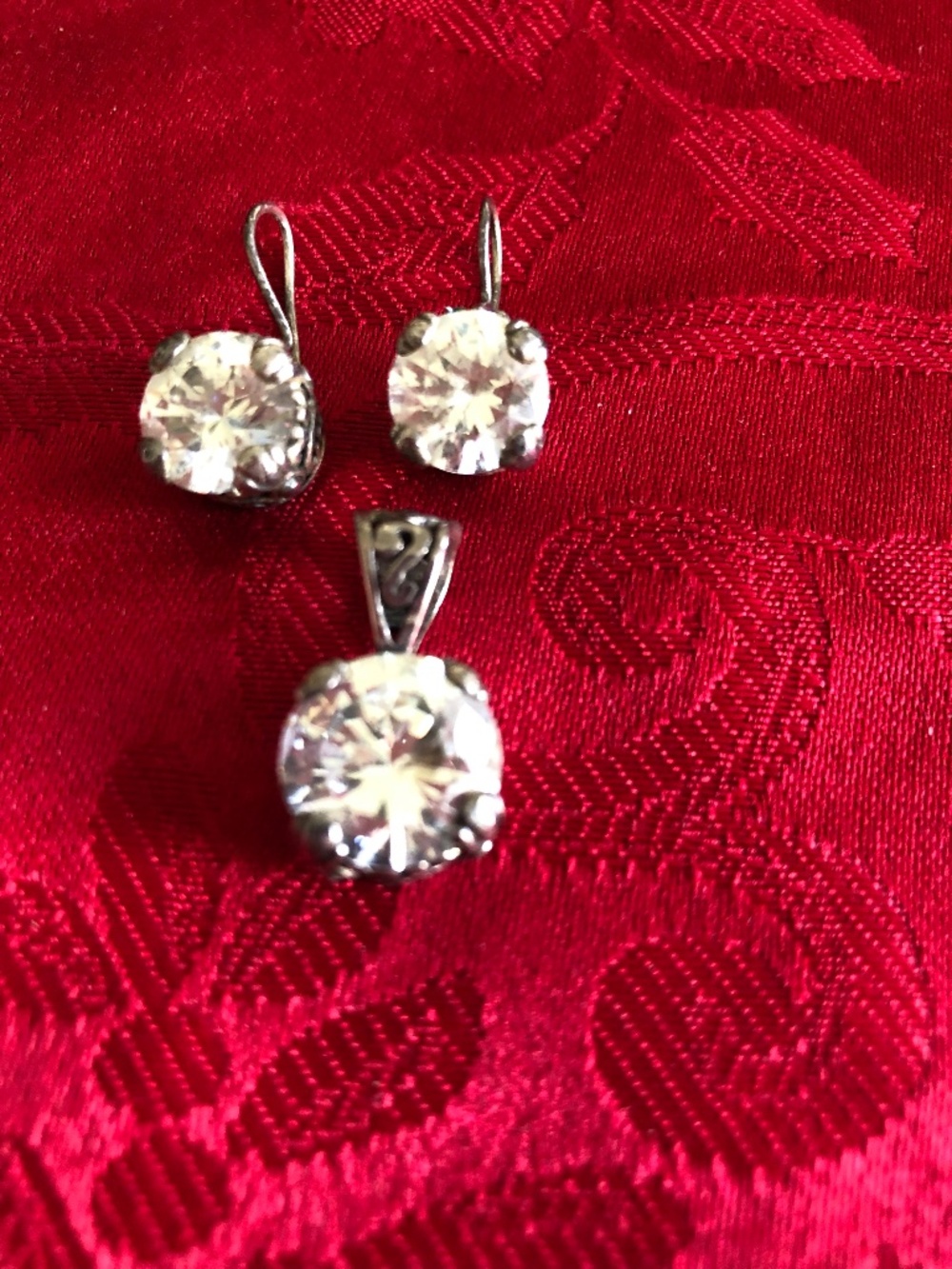 Sterling silver cubic zirconia pendant and earrings set